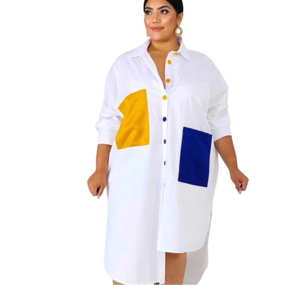 Plus Size Color Block Pocket Dress